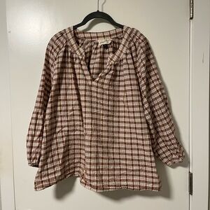 Brown Plaid Long Sleeve Blouse